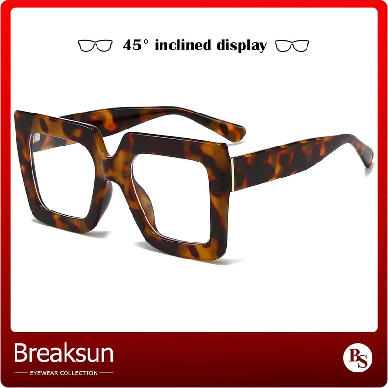 Breaksun Oversized Blue Light Glasses for Women Fashion Thick Square Computer Eyewear Non-Prescription Black Glasses (Brown Tortoise) - Image 3